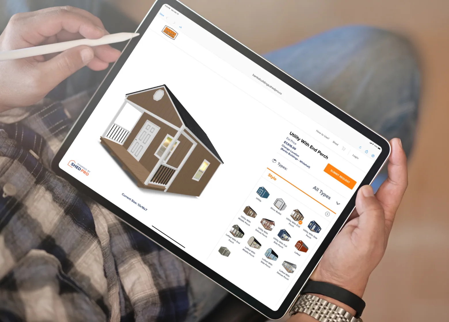 Designing a building in the Banks 3D configurator on a tablet